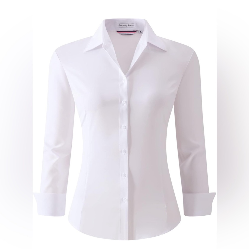 Womens Button Down Shirts Long Sleeve Regular Fit Stretch Work Blouse. NIP